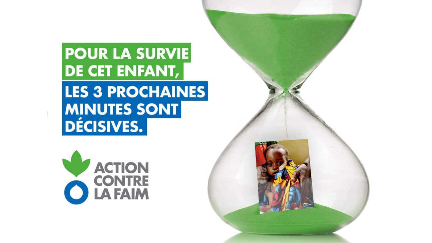 Key visual de la campagne d’appel aux dons pour Action Contre la Faim, conçu avec Altavia Nantes et Paris