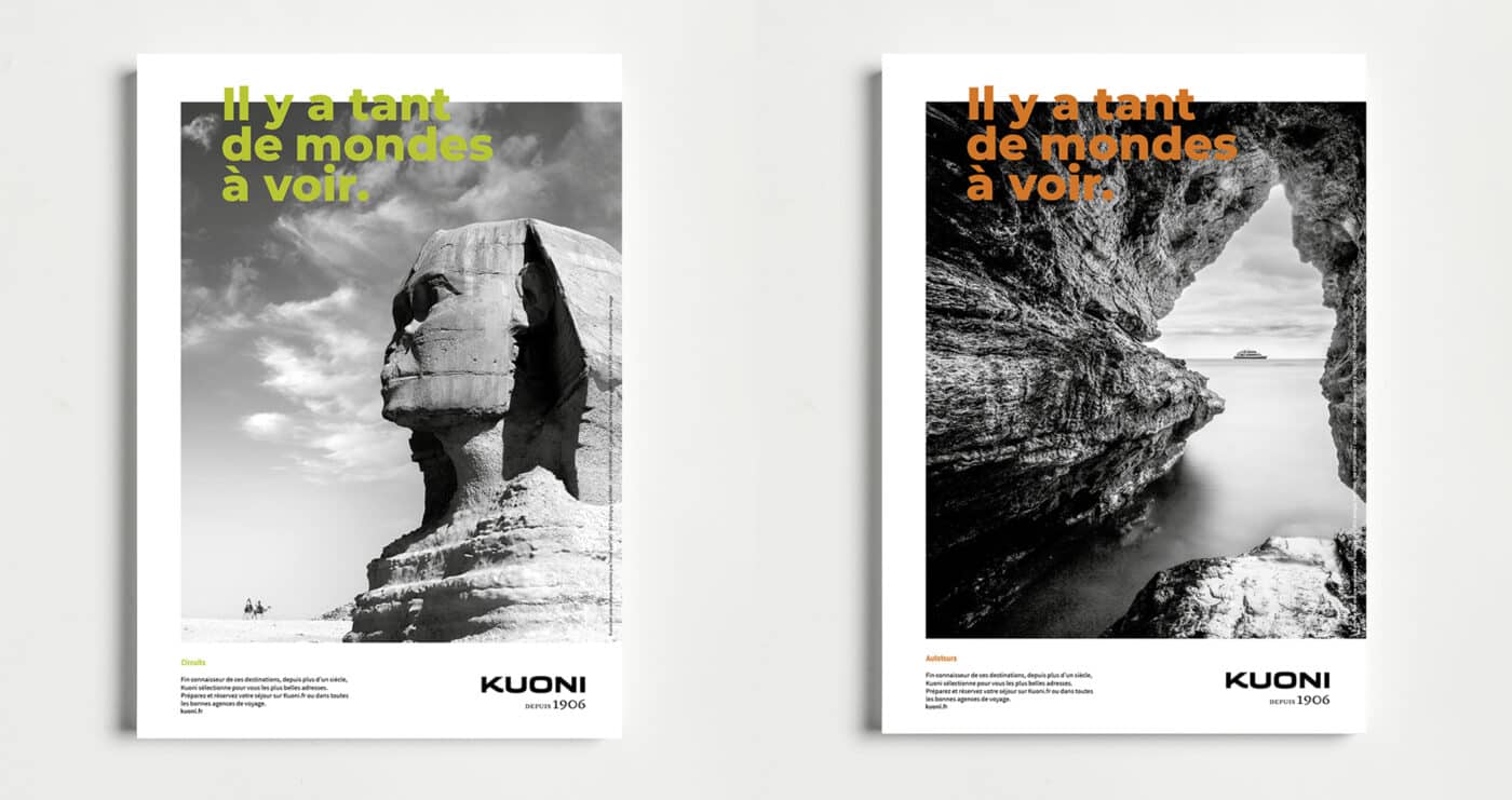2 publicités présentant le sphynx et une grotte marine