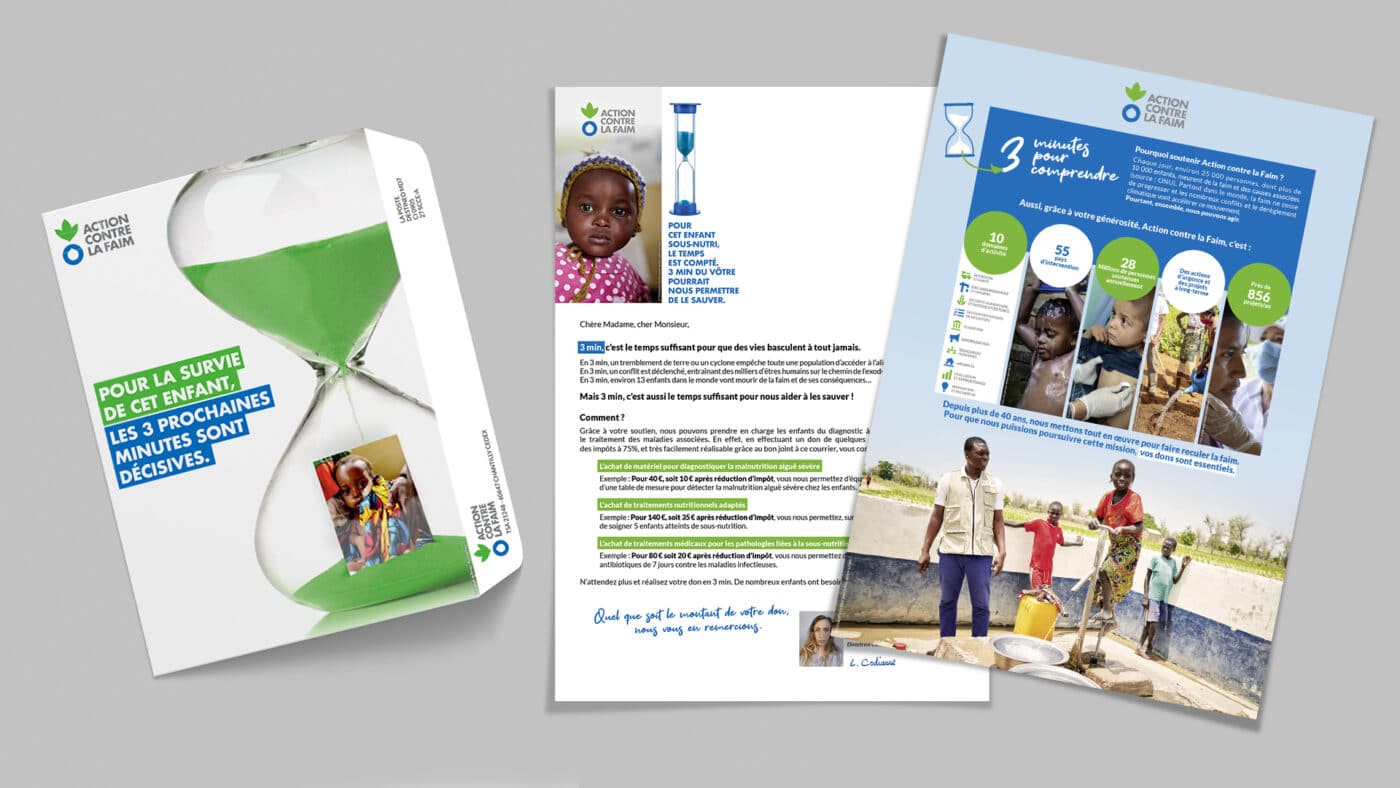 Exemple du mailing de prospection conçu pour Action Contre la Faim par Altavia Nantes et Paris