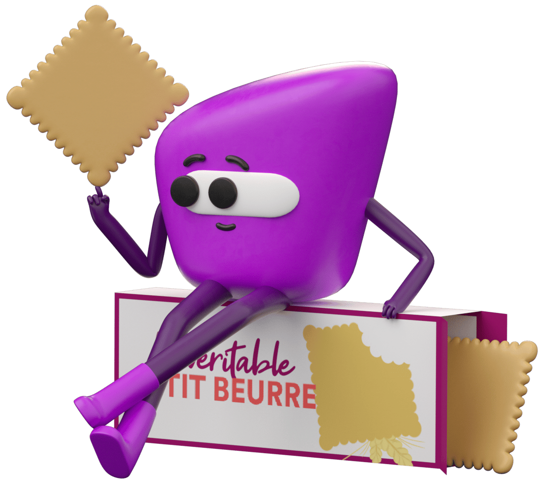 Mascotte qui tient un petit beurre