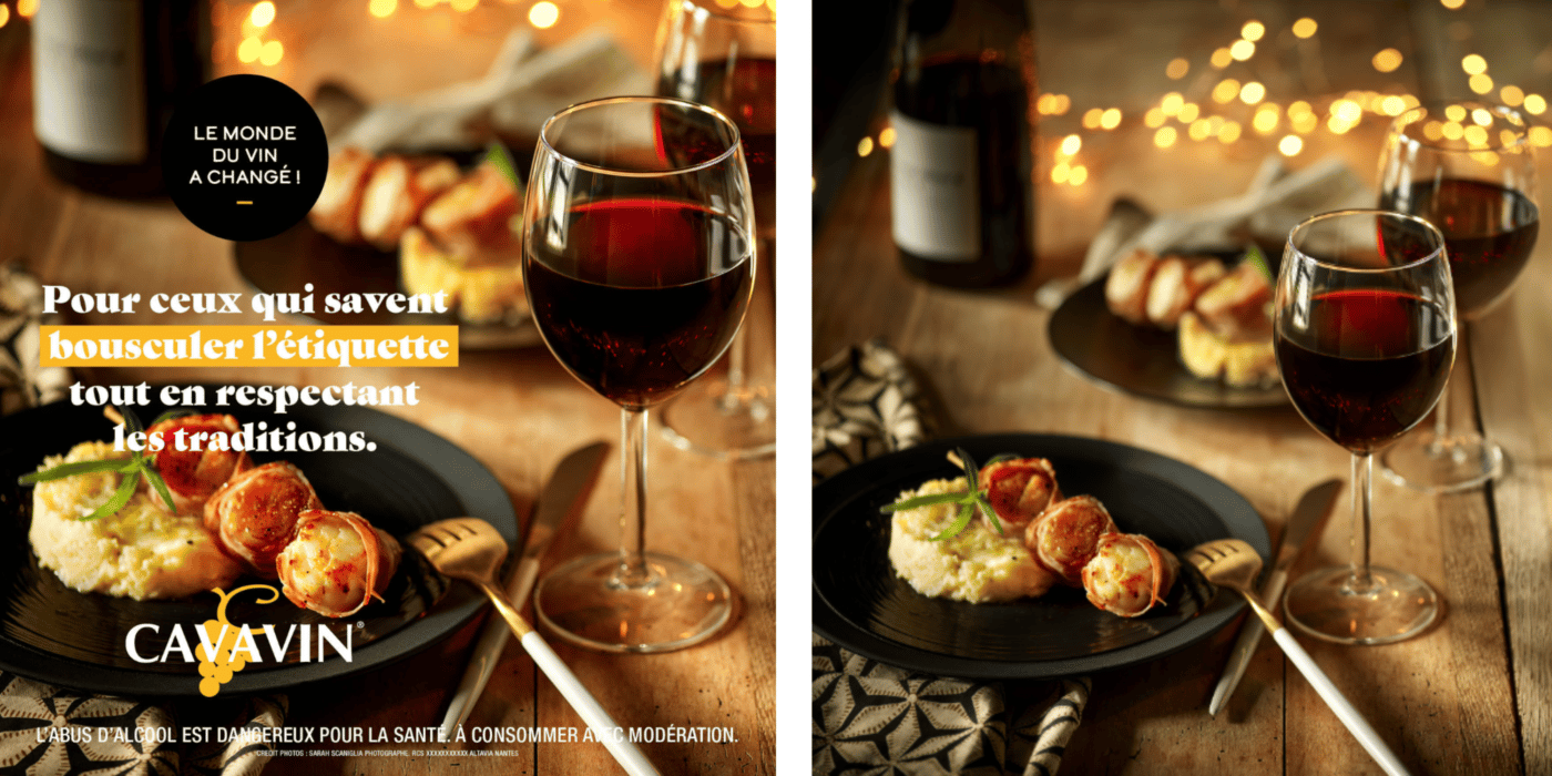 Assiette garnie avec verre de vin rouge sur table en bois